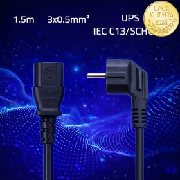 Qoltec Kabel zasilający | wtyczka kątowa SCHUKO CEE 7/7 (E/F) | IEC C13 | 3x0.5mm² | Czysta miedź Cu | 1.5m