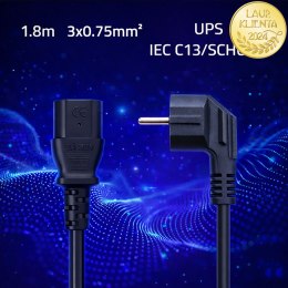 Qoltec Kabel zasilający | wtyczka kątowa SCHUKO CEE 7/7 (E/F) | IEC C13 | 3x0.75mm² | Czysta miedź Cu | 1.8m