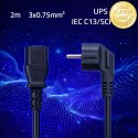 Qoltec Kabel zasilający | wtyczka kątowa SCHUKO CEE 7/7 (E/F) | IEC C13 | 3x0.75mm² | Czysta miedź Cu | 2m