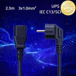 Qoltec Kabel zasilający | wtyczka kątowa SCHUKO CEE 7/7 (E/F) | IEC C13 | 3x1.00mm² | Czysta miedź Cu | 2.5m