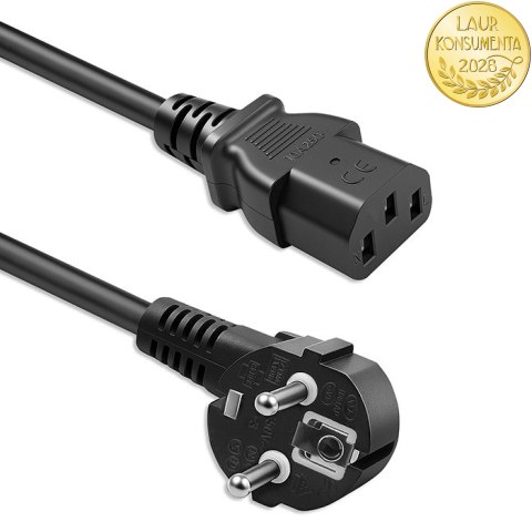 Qoltec Kabel zasilający | wtyczka kątowa SCHUKO CEE 7/7 (E/F) | IEC C13 | 3x1.00mm² | Czysta miedź Cu | 2m
