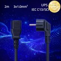 Qoltec Kabel zasilający | wtyczka kątowa SCHUKO CEE 7/7 (E/F) | IEC C13 | 3x1.00mm² | Czysta miedź Cu | 2m