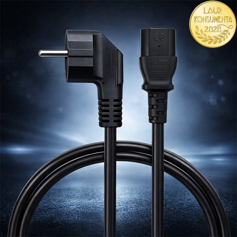 Qoltec Kabel zasilający | wtyczka kątowa SCHUKO CEE 7/7 (E/F) | IEC C13 | 3x1.00mm² | Czysta miedź Cu | 2m