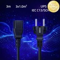 Qoltec Kabel zasilający SCHUKO CEE 7/7 (E/F) | IEC C13 | 3x1.00mm² | Czysta miedź Cu | 3m