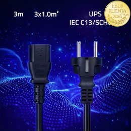 Qoltec Kabel zasilający SCHUKO CEE 7/7 (E/F) | IEC C13 | 3x1.00mm² | Czysta miedź Cu | 3m