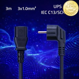 Qoltec Kabel zasilający | wtyczka kątowa SCHUKO CEE 7/7 (E/F) | IEC C13 | 3x1.00mm² | Czysta miedź Cu | 3m