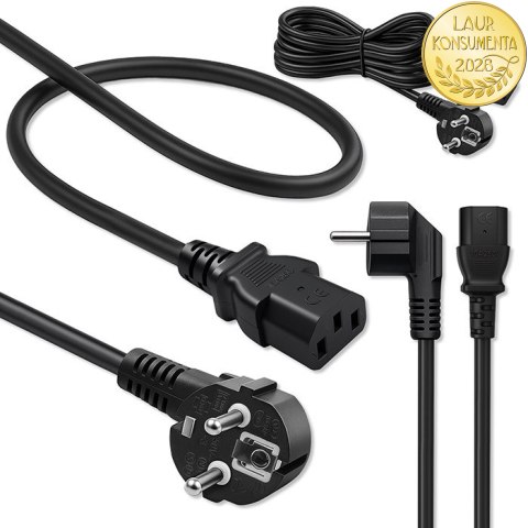 Qoltec Kabel zasilający | wtyczka kątowa SCHUKO CEE 7/7 (E/F) | IEC C13 | 3x1.00mm² | Czysta miedź Cu | 5m