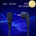 Qoltec Kabel zasilający | wtyczka kątowa SCHUKO CEE 7/7 (E/F) | IEC C13 | 3x1.0mm² | Czysta miedź Cu | 1.8m