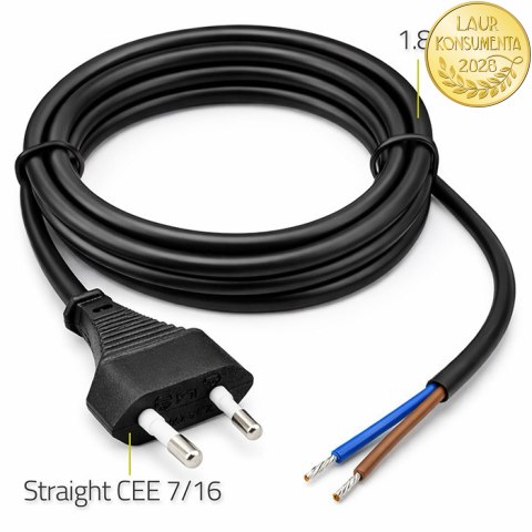 Qoltec Przewód zasilający CEE 7/16 (C) | 2x0.50 mm² | miedź Cu | odizolowany lutowany | 1.8m
