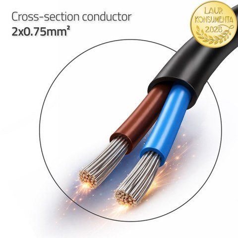 Qoltec Kabel zasilający CEE 7/16 (C) | 2x0.75 mm² | miedź Cu | odizolowany lutowany | 1.8m