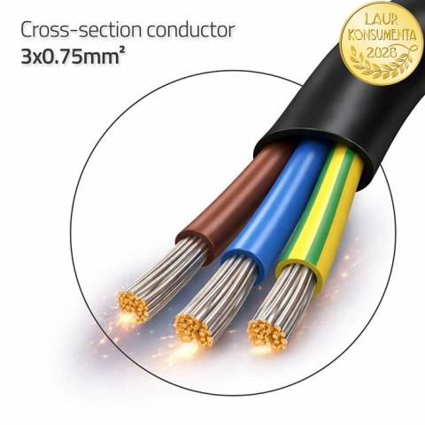 Qoltec Kabel zasilający IEC C13 | odizolowany lutowany | Czysta miedź Cu | 3x0.75mm² | 0.5m