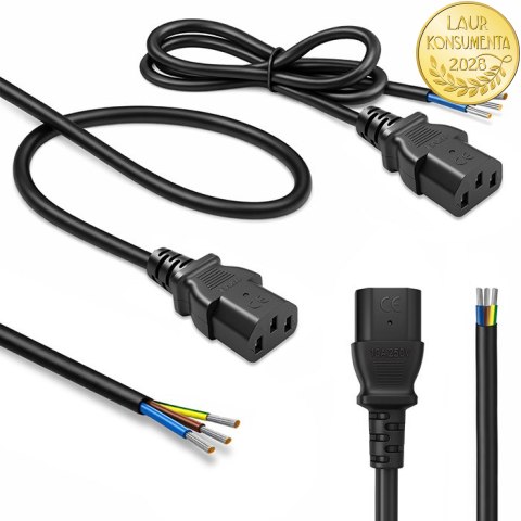 Qoltec Kabel zasilający IEC C13 | odizolowany lutowany | Czysta miedź Cu | 3x0.75mm² | 0.5m
