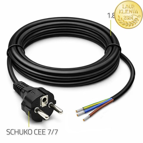 Qoltec Kabel zasilający SCHUKO CEE 7/7 (E/F) | miedź Cu | odizolowany lutowany | 3x0.75 mm² | 1.8m