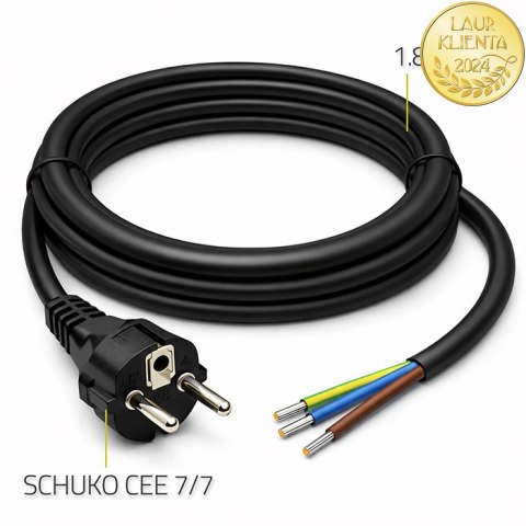 Qoltec Kabel zasilający SCHUKO CEE 7/7 (E/F) | miedź Cu | odizolowany lutowany | 3x1.50 mm² | 1.8m