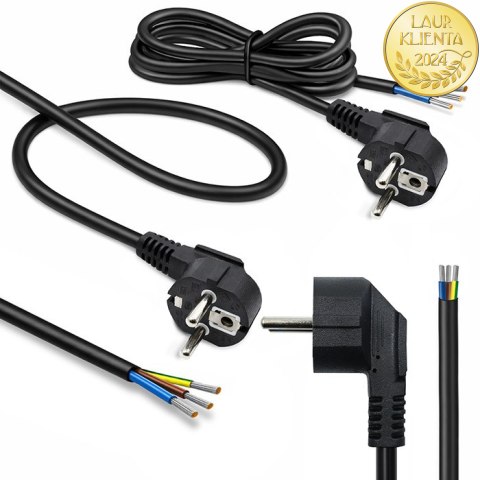 Qoltec Kabel zasilający | wtyczka kątowa SCHUKO CEE 7/7 (E/F) | miedź Cu | odizolowany lutowany | 3x0.75 mm² | 3m