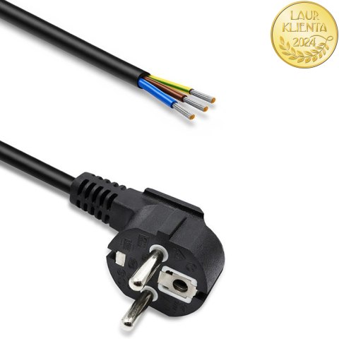 Qoltec Kabel zasilający | wtyczka kątowa SCHUKO CEE 7/7 (E/F) | miedź Cu | odizolowany lutowany | 3x0.75 mm² | 5m