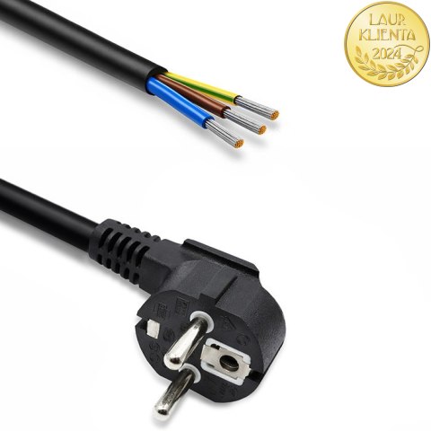 Qoltec Kabel zasilający | wtyczka kątowa SCHUKO CEE 7/7 (E/F) | miedź Cu | odizolowany lutowany | 3x1.50 mm² | 5m
