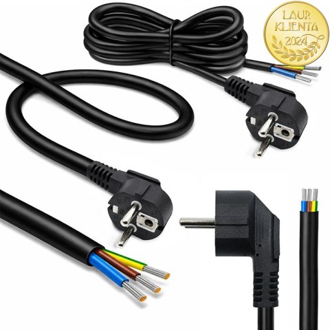 Qoltec Kabel zasilający | wtyczka kątowa SCHUKO CEE 7/7 (E/F) | miedź Cu | odizolowany lutowany | 3x1.50 mm² | 5m