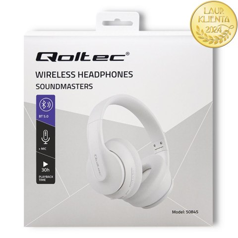 Qoltec Słuchawki bezprzewodowe Soundmasters z mikrofonem | BT 5.0 AB| Białe