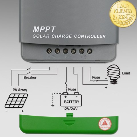 Qoltec Solarny regulator ładowania MPPT z czujnikiem temperatury 10A |12V / 24V | LCD | 2 x USB | GEL | LiFePO4
