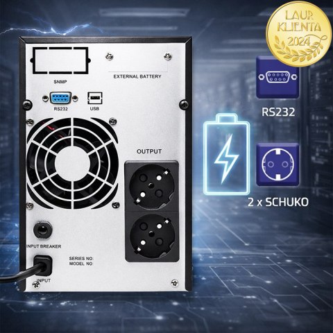 Qoltec Zasilacz awaryjny UPS Pure Sine Wave | 1kVA | 800W | AVR | LCD | Czysty Sinus