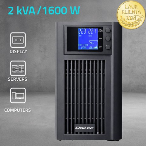 Qoltec Zasilacz awaryjny UPS Pure Sine Wave | 2kVA | 1600W | AVR | LCD | Czysty Sinus