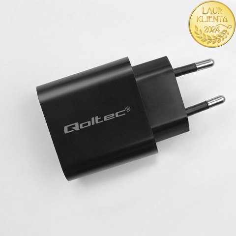 Qoltec Ładowarka GaN POWER PRO | 1xUSB-C | 1xUSB | 30W | 5-20V | 1.5-3A | Czarna