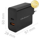 Qoltec Ładowarka Super Quick PD | 1xUSB-C | 1xUSB | 90W | 5-20V | 2.4-4.35A | Laptop | Smartfon | Czarna