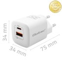 Qoltec Ładowarka sieciowa 35W GaN ULTRA | 5-20V | 2.25-3A | 1 x USB typ C PD | 1 x USB QC 3.0 | Biała