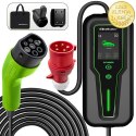 Qoltec Mobilna ładowarka do samochodu elektrycznego EV i hybryd z regulacją 2w1 Typ2 | 11kW | 3 Fazy | CEE 32A | LCD | Przenośna