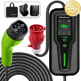 Qoltec Mobilna ładowarka do samochodu elektrycznego EV i hybryd z regulacją 2w1 Typ2 | 11kW | 3 Fazy | CEE 32A | LCD | Przenośna