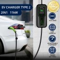 Qoltec Mobilna ładowarka do samochodu elektrycznego EV i hybryd z regulacją 2w1 Typ2 | 11kW | 3 Fazy | CEE 32A | LCD | Przenośna