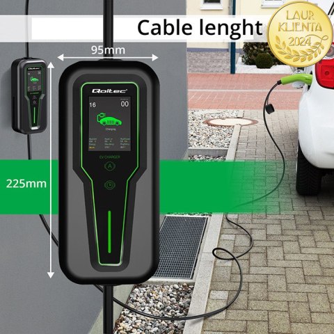 Qoltec Mobilna ładowarka do samochodu elektrycznego EV i hybryd z regulacją 2w1 Typ2 | 11kW | 3 Fazy | CEE 32A | LCD | Przenośna