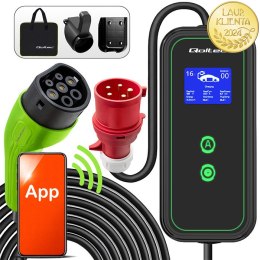 Qoltec Mobilna ładowarka do samochodu elektrycznego EV i hybryd z regulacją 2w1 Typ2 | 11kW | 400V | CEE 32A | Wi-fi | LCD | 3 