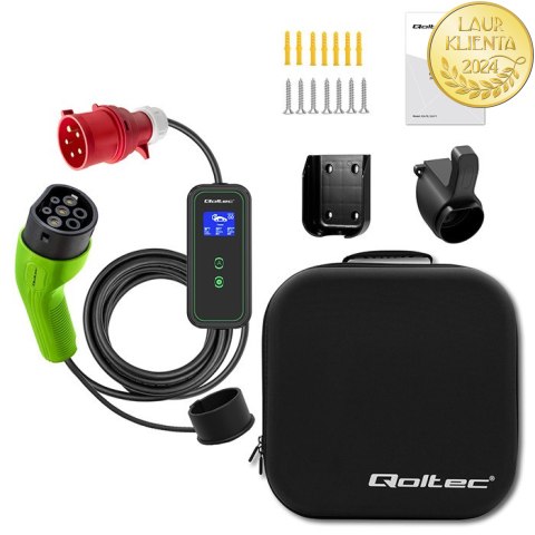 Qoltec Mobilna ładowarka do samochodu elektrycznego EV i hybryd z regulacją 2w1 Typ2 | 11kW | 400V | CEE 32A | Wi-fi | LCD | 3 