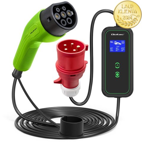 Qoltec Mobilna ładowarka do samochodu elektrycznego EV i hybryd z regulacją 2w1 Typ2 | 11kW | 400V | CEE 32A | Wi-fi | LCD | 3 