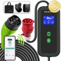 Qoltec Mobilna ładowarka do samochodu elektrycznego EV i hybryd z regulacją 2w1 Typ2 | 11kW | 400V | CEE 32A | Wi-fi | LCD | 3 