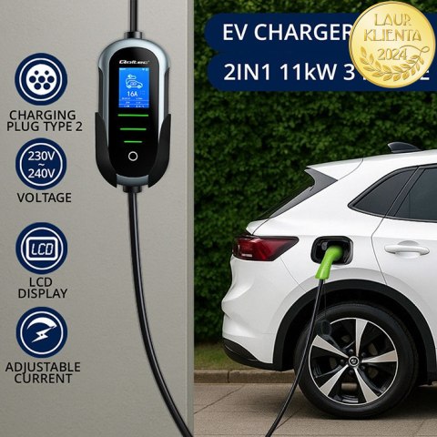 Qoltec Mobilna ładowarka do samochodu elektrycznego EV i hybryd z regulacją 2w1 Typ2 | 11kW | 400V | CEE 32A | Wi-fi | TUYA | SM