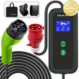Qoltec Mobilna ładowarka do samochodu elektrycznego EV i hybryd z regulacją 2w1 Typ2 | 11kW | LCD | 3 fazy | CEE 32A | Przenośn