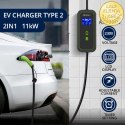 Qoltec Mobilna ładowarka do samochodu elektrycznego EV i hybryd z regulacją 2w1 Typ2 | 11kW | LCD | 3 fazy | CEE 32A | Przenośn