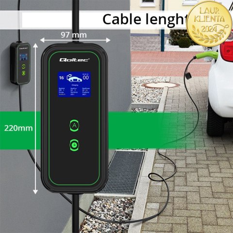 Qoltec Mobilna ładowarka do samochodu elektrycznego EV i hybryd z regulacją 2w1 Typ2 | 11kW | LCD | 3 fazy | CEE 32A | Przenośn