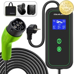 Qoltec Mobilna ładowarka do samochodu elektrycznego EV i hybryd z regulacją 2w1 Typ2 | 3.5kW | 230V | SCHUKO 16A | LCD | Przenoś
