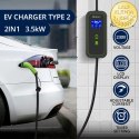 Qoltec Mobilna ładowarka do samochodu elektrycznego EV i hybryd z regulacją 2w1 Typ2 | 3.5kW | 230V | SCHUKO 16A | LCD | Przenoś