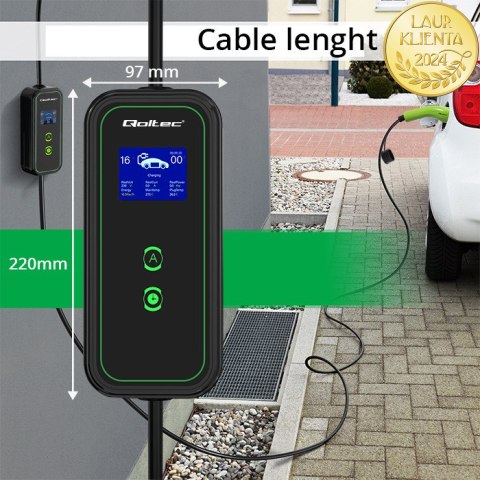 Qoltec Mobilna ładowarka do samochodu elektrycznego EV i hybryd z regulacją 2w1 Typ2 | 3.5kW | 230V | SCHUKO 16A | LCD | Przenoś