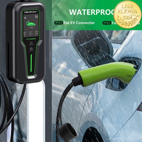 Qoltec Mobilna ładowarka do samochodu elektrycznego EV i hybryd z regulacją 2w1 Typ2 | 3.5kW | 230V | SCHUKO 16A | LCD | Przenoś