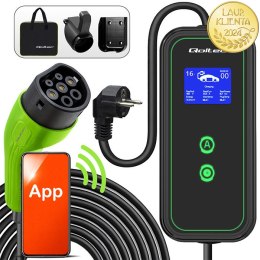Qoltec Mobilna ładowarka do samochodu elektrycznego EV i hybryd z regulacją 2w1 Typ2 | 3.5kW | 230V | SCHUKO 16A | Wi-fi | LCD |