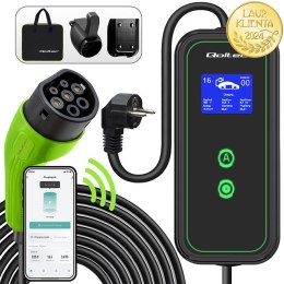 Qoltec Mobilna ładowarka do samochodu elektrycznego EV i hybryd z regulacją 2w1 Typ2 | 3.5kW | 230V | SCHUKO 16A | Wi-fi | LCD |