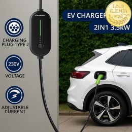 Qoltec Mobilna ładowarka do samochodu elektrycznego EV i hybryd z regulacją 2w1 Typ2 | 3.5kW | 230V | SCHUKO 16A | Wi-fi | TUYA 