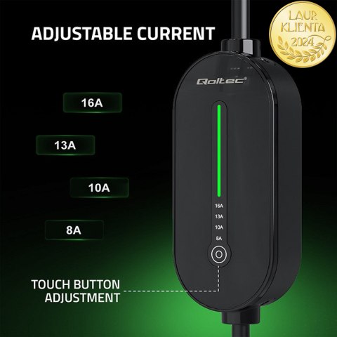 Qoltec Mobilna ładowarka do samochodu elektrycznego EV i hybryd z regulacją 2w1 Typ2 | 3.5kW | 230V | SCHUKO 16A | Wi-fi | TUYA 