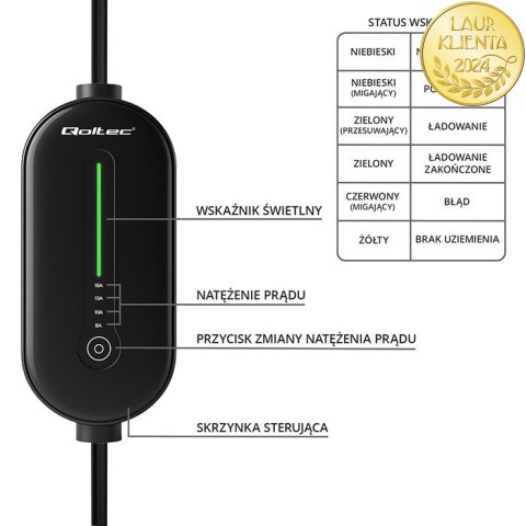 Qoltec Mobilna ładowarka do samochodu elektrycznego EV i hybryd z regulacją 2w1 Typ2 | 3.5kW | 230V | SCHUKO 16A | Wi-fi | TUYA 